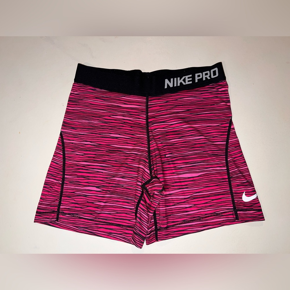Nike Pink and Black Striped Pro Compression Shorts